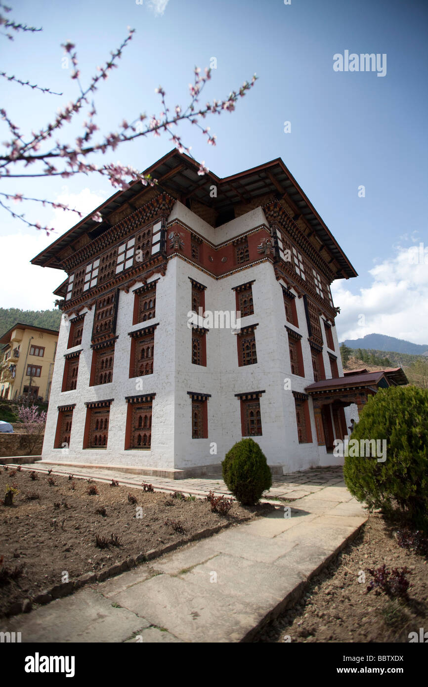 Bâtiment de la Bibliothèque nationale du Bhoutan Tashi Chho Dzong Thimphu Banque D'Images