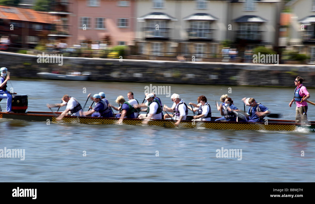 Les rameurs concurrence dans le Dragon Boat Race à Bristol. Banque D'Images