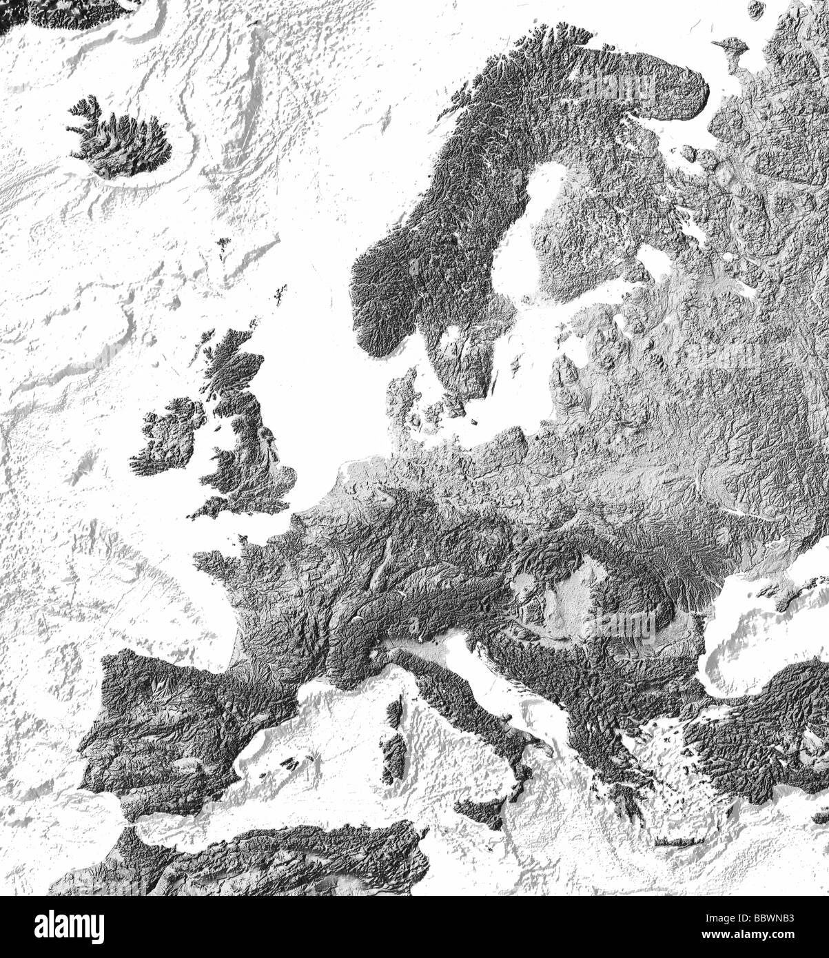 L'Europe, carte en relief. Banque D'Images