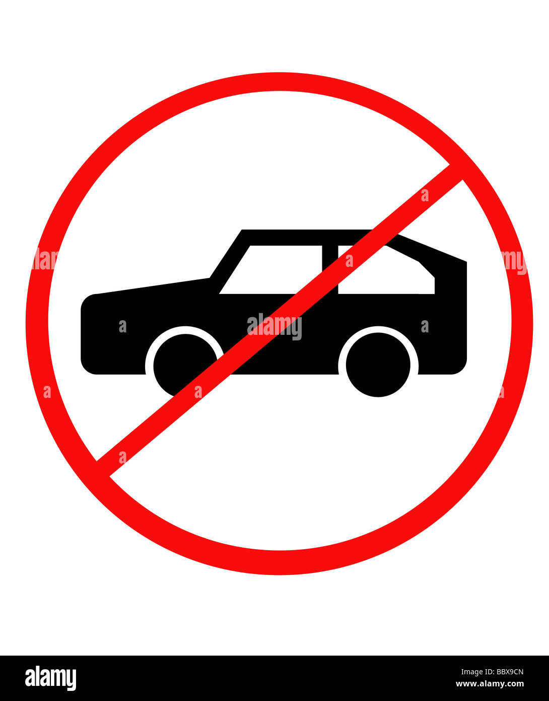 Aucune voiture rouge signe isolé sur fond blanc Banque D'Images