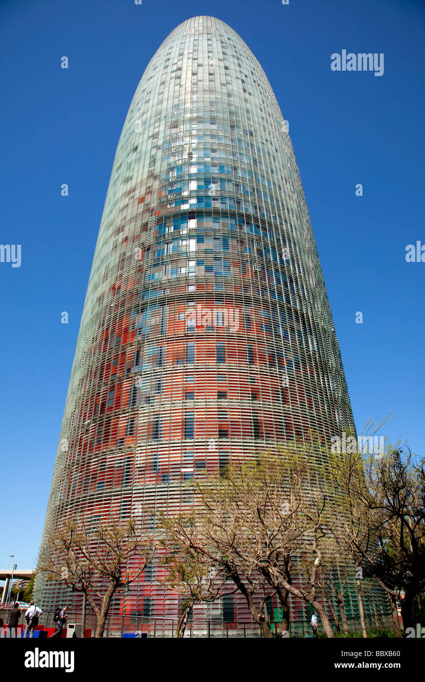 La Torre Agbar immeuble de bureaux modernes, Barcelone Espagne Banque D'Images