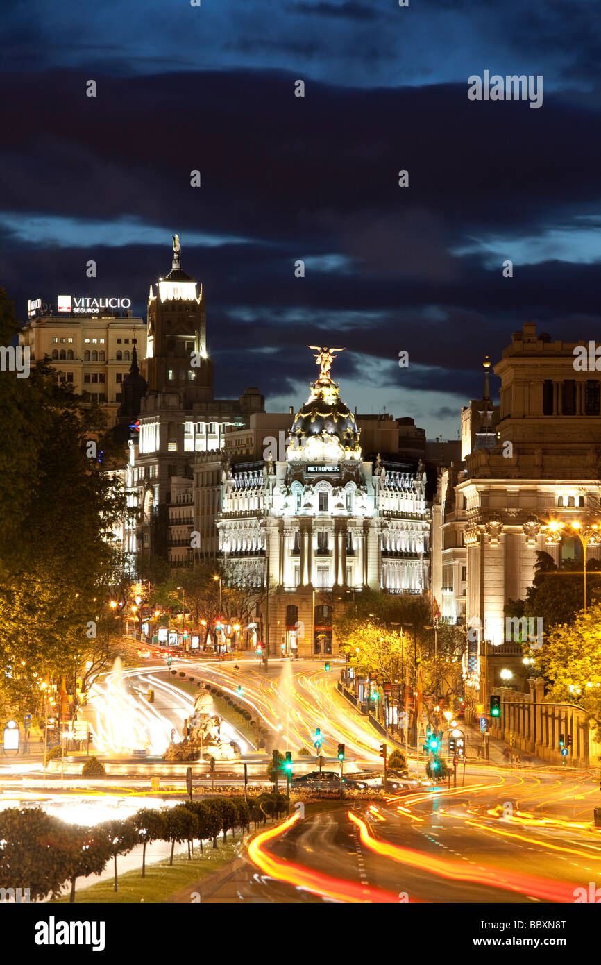 Vue sur la Plaza de Cibeles vers la Gran Via Madid Espagne Banque D'Images