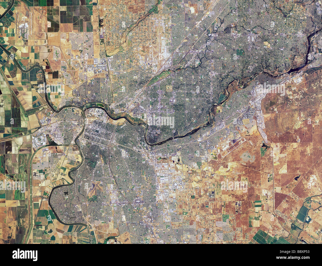 Carte aérienne vue au-dessus de la région métropolitaine de Sacramento en Californie Banque D'Images