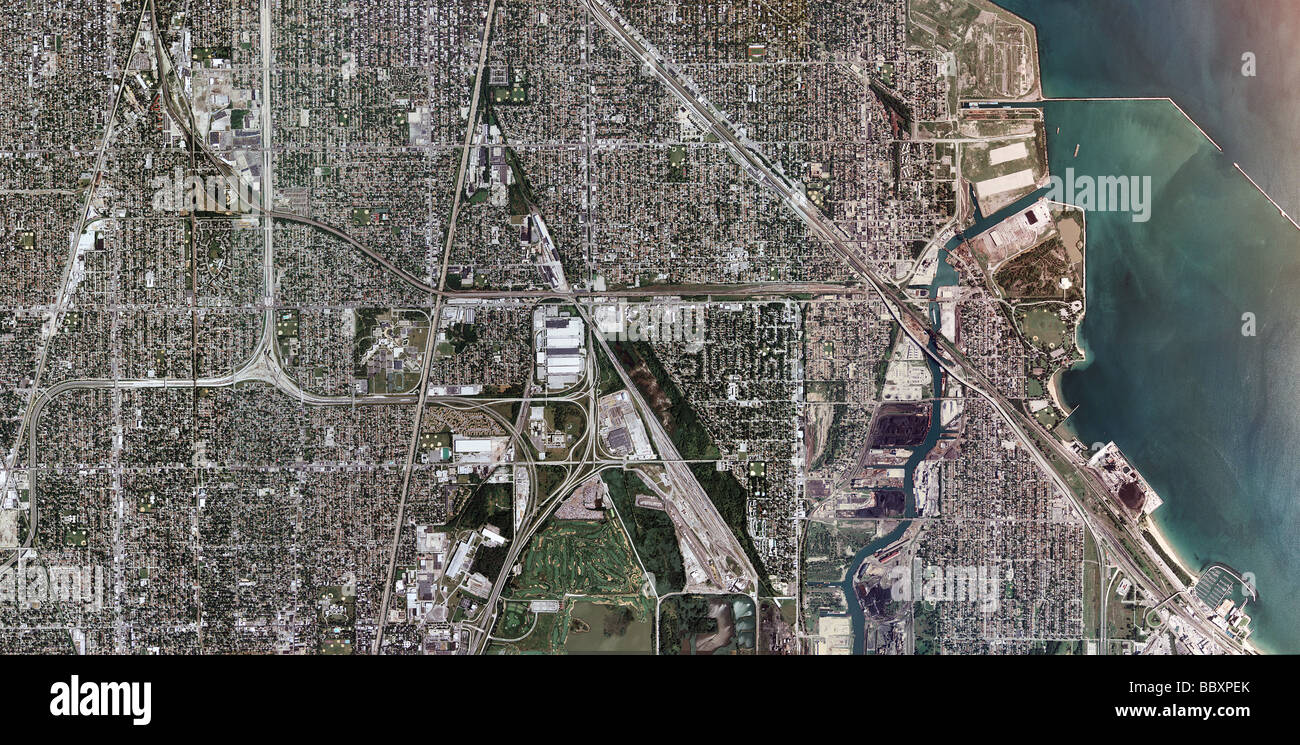 Carte aérienne voir au-dessus de Chicago Illinois South Lake Michigan Banque D'Images