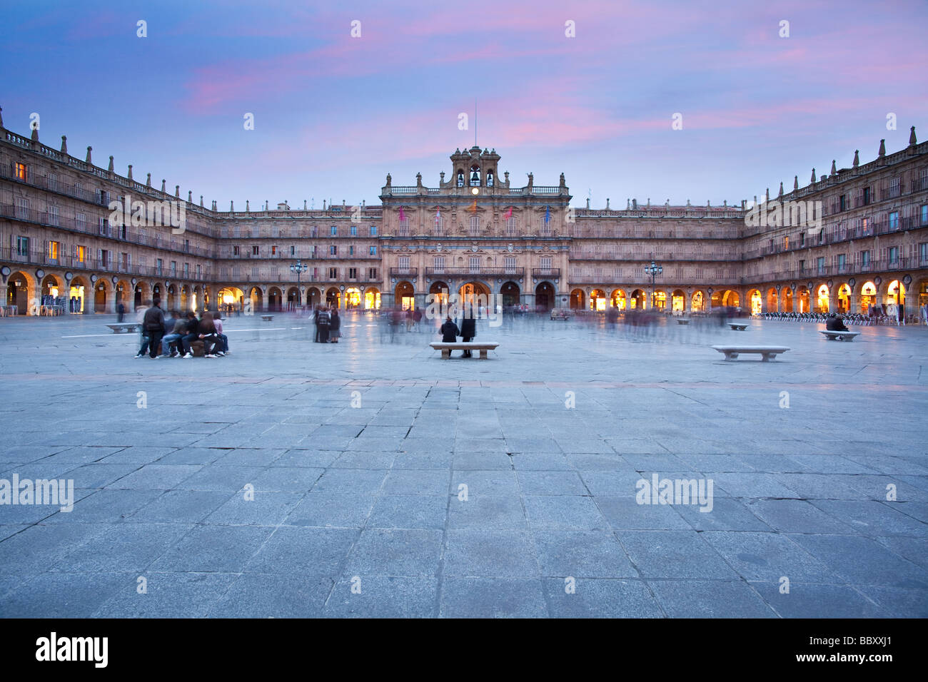 Plaza Mayor au crépuscule, Salamanca, Espagne Banque D'Images