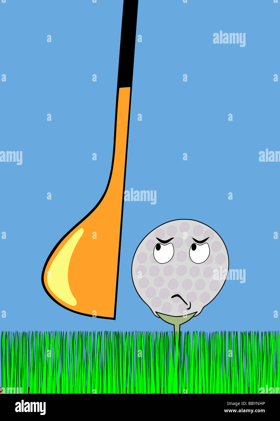 Cartoon illustration - balle de golf course en attente en colère Banque D'Images