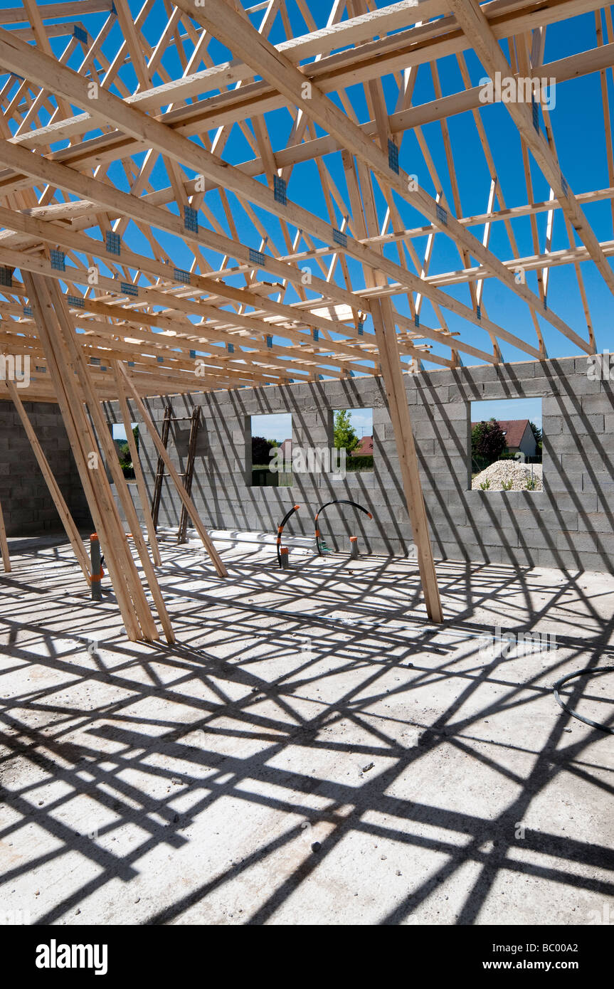 La construction de logements domestiques sur chantier - Indre-et-Loire, France. Banque D'Images