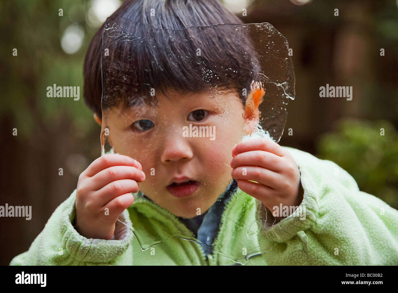 Korean boy holding plaque de glace Banque D'Images
