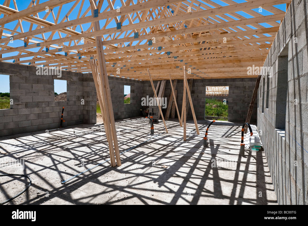 La construction de logements domestiques sur chantier - Indre-et-Loire, France. Banque D'Images