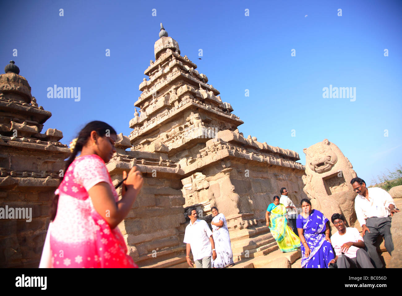 L'Inde, le Tamil Nadu, Mamallapuram, Mahabalipuram, shore temple, site du patrimoine mondial Banque D'Images