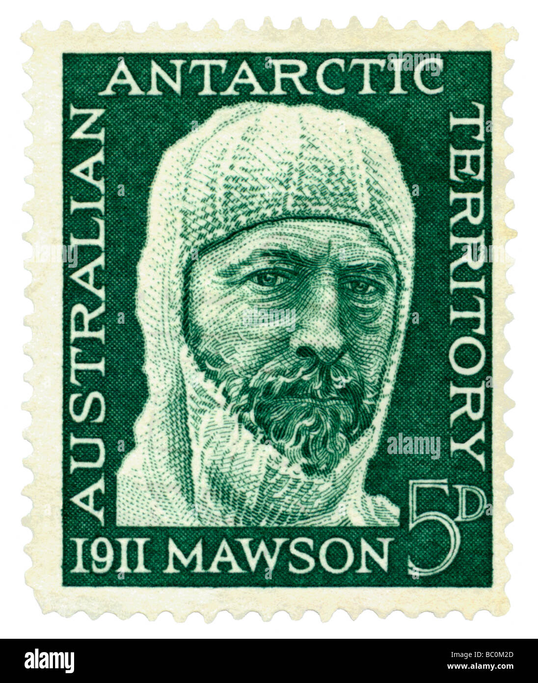 Territoire antarctique australien âgé de timbre-poste avec l'explorateur polaire Douglas Mawson Banque D'Images