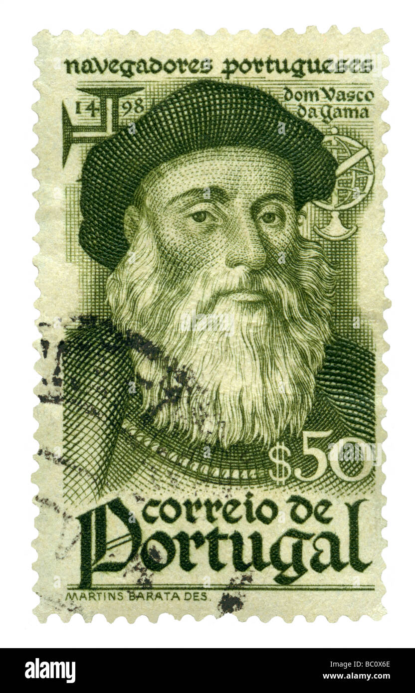 Vieux timbre-poste avec l'explorateur portugais Vasco Da Gama Banque D'Images