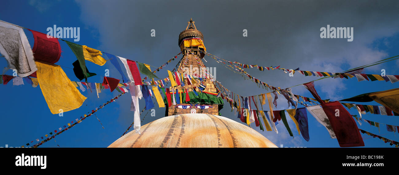 Le Népal, Zone Bagmati, Vallée de Katmandou classée au patrimoine mondial de l'UNESCO, stupa de bodnath Banque D'Images