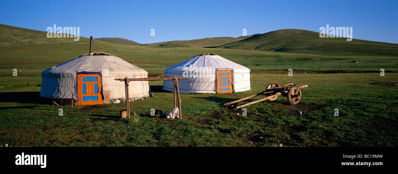 La Mongolie, province Arkhangai, Snake Valley Camp nomade, yourtes et Banque D'Images