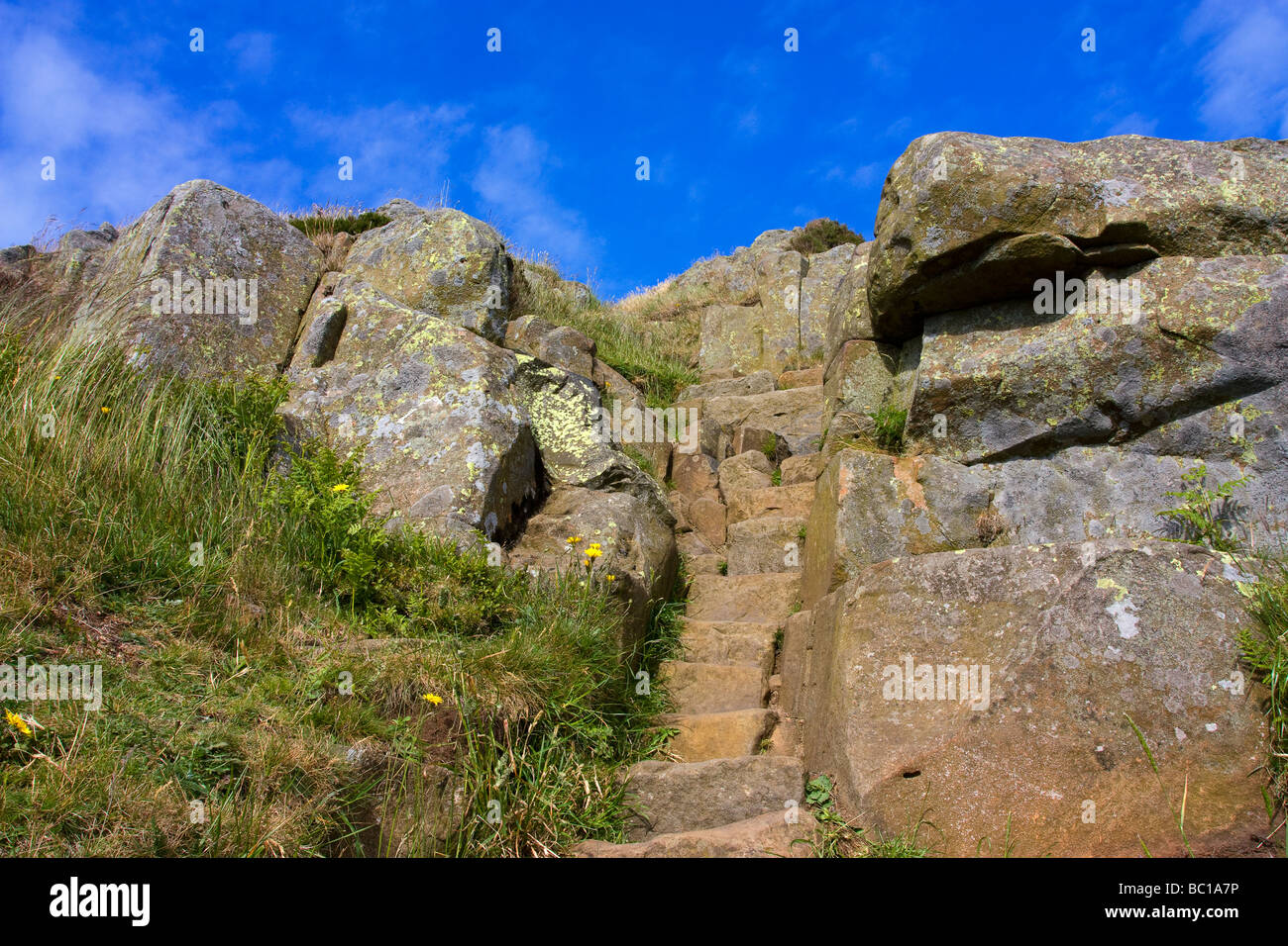 Les marches de pierre jusqu'à l'acier rigg sur mur d'Hadrien, Northumbria Banque D'Images