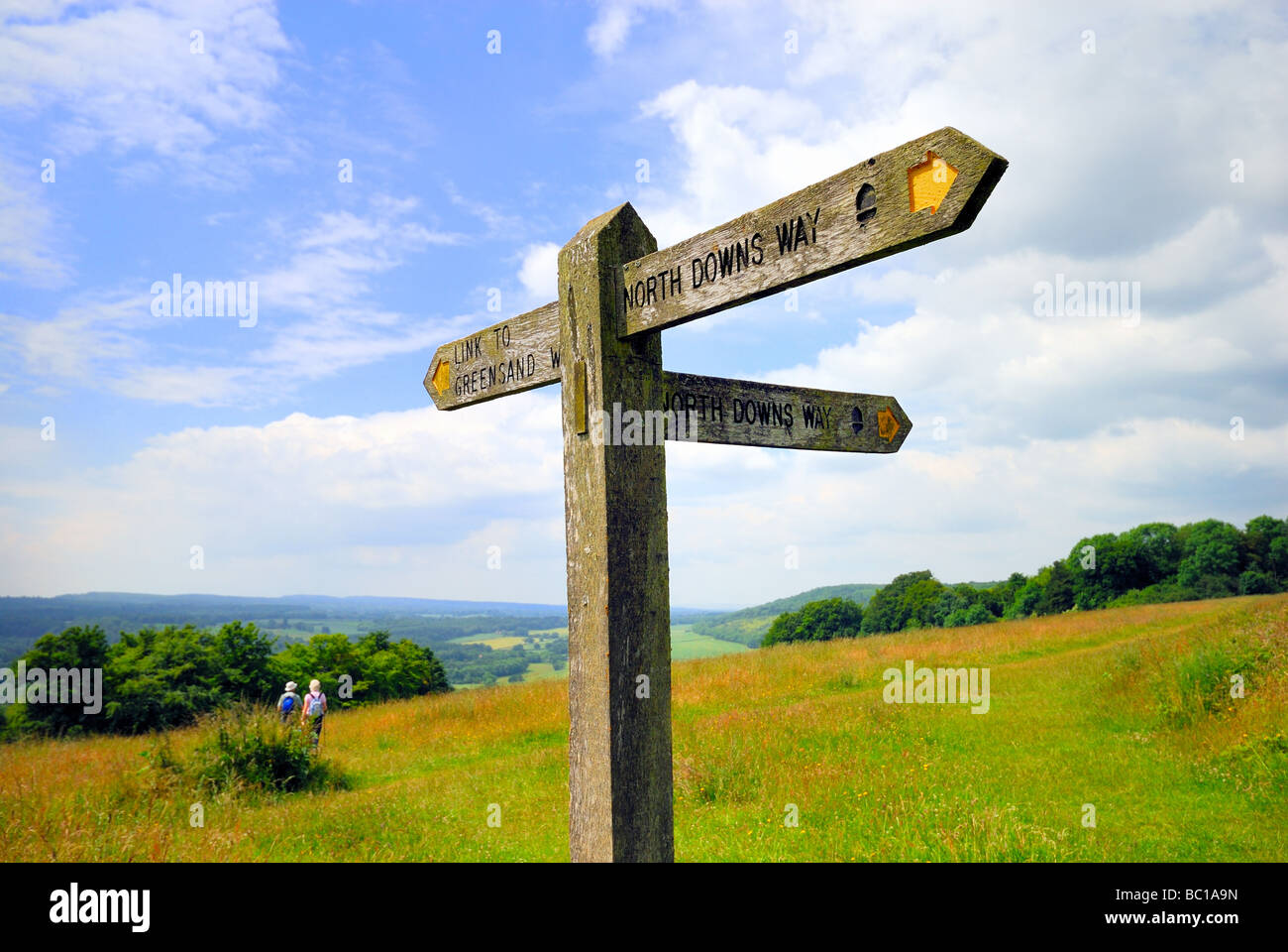 Sign post le North Downs Way près de Dorking Banque D'Images