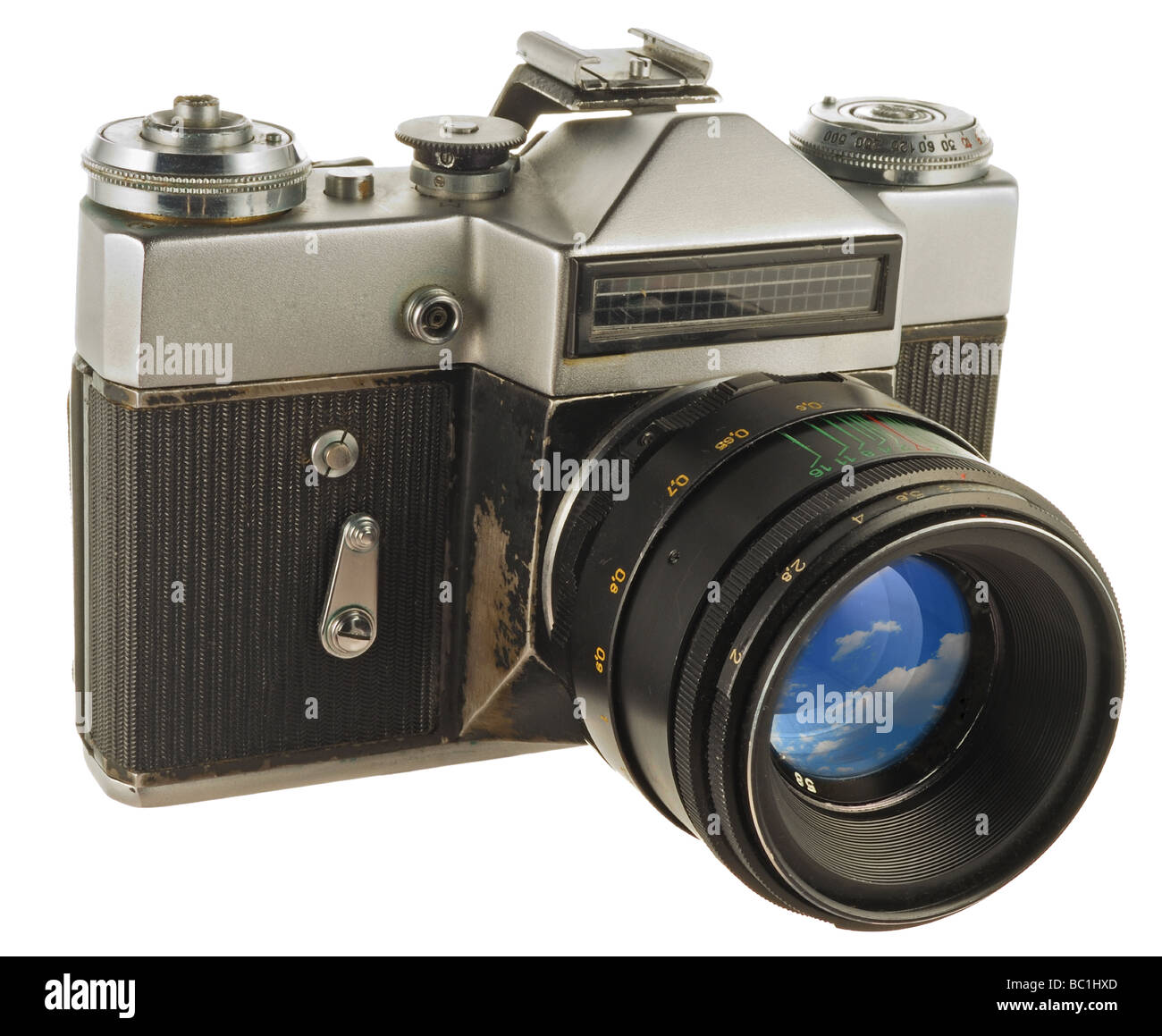Ancien appareil photographique avec lentille close up Banque D'Images