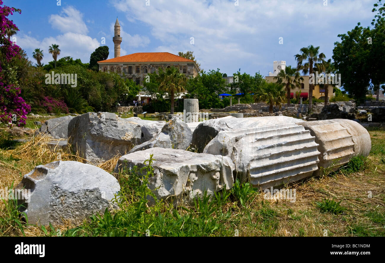 Ruines de l'Agora une ancienne ville grecque et romaine dans l'île grecque de Kos dans la chaîne du Dodécanèse Banque D'Images
