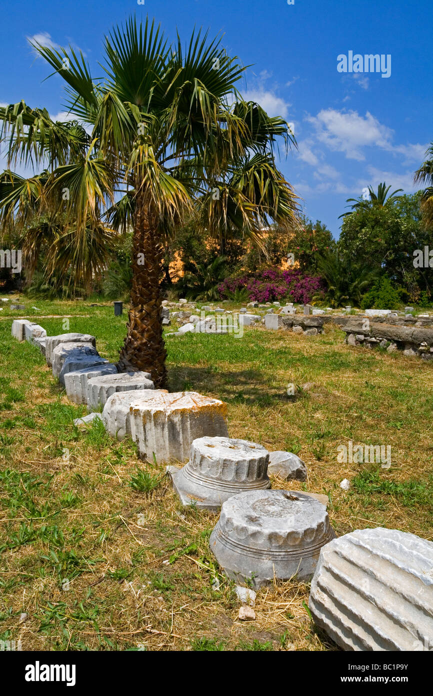 Ruines de l'Agora une ancienne ville grecque et romaine dans l'île grecque de Kos dans la chaîne du Dodécanèse Banque D'Images