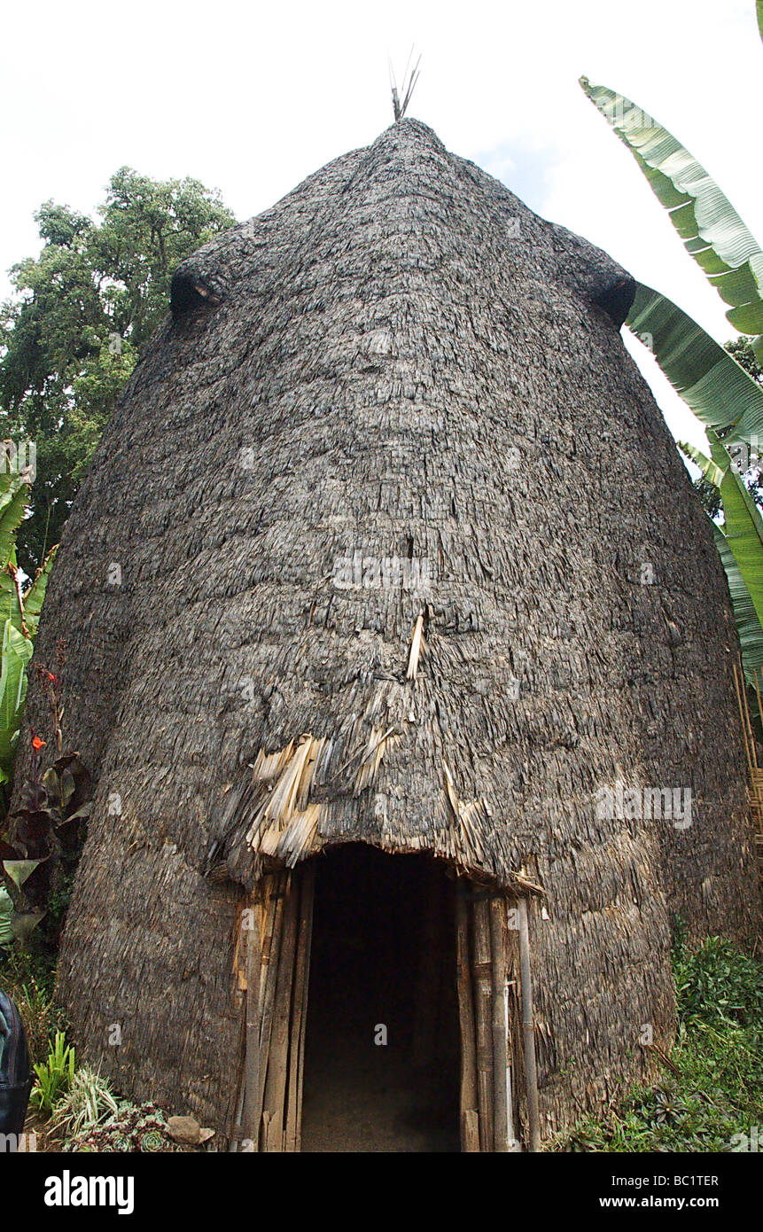 Région de l'Omo Ethiopie Afrique Chencha traditionnel village Dorze paillote en forme d'éléphant Banque D'Images