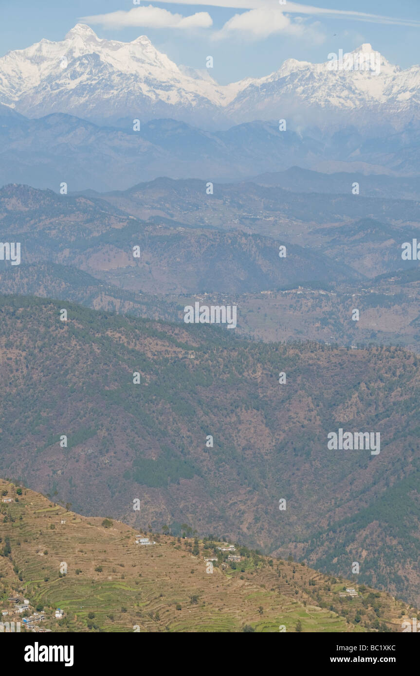 Pics de l'Himalaya indien, l'Uttaranchal, Inde du Nord, bordé par la Chine Banque D'Images