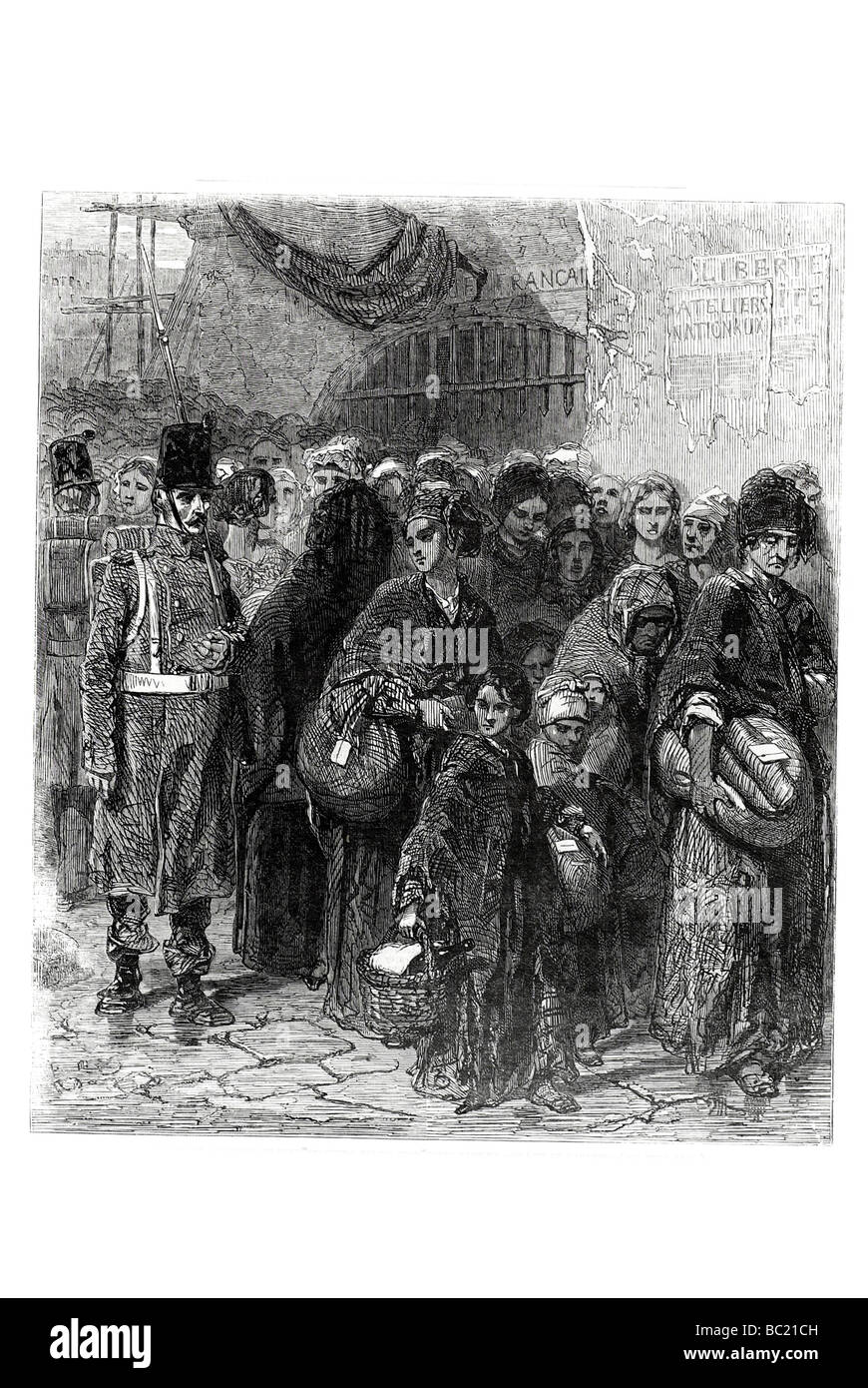 Les prisonniers rebelles à paris recevoir le soulagement de leur famalies dessiné par gavarni Banque D'Images