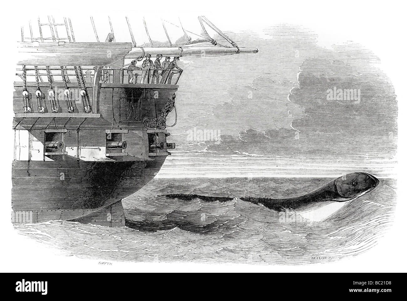 Le serpent de mer en passant sous l'arrière du daedalus Banque D'Images