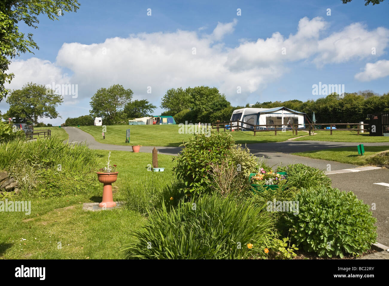 Camping site de la Baie de Cardigan, Wales. Les données du camping. Banque D'Images