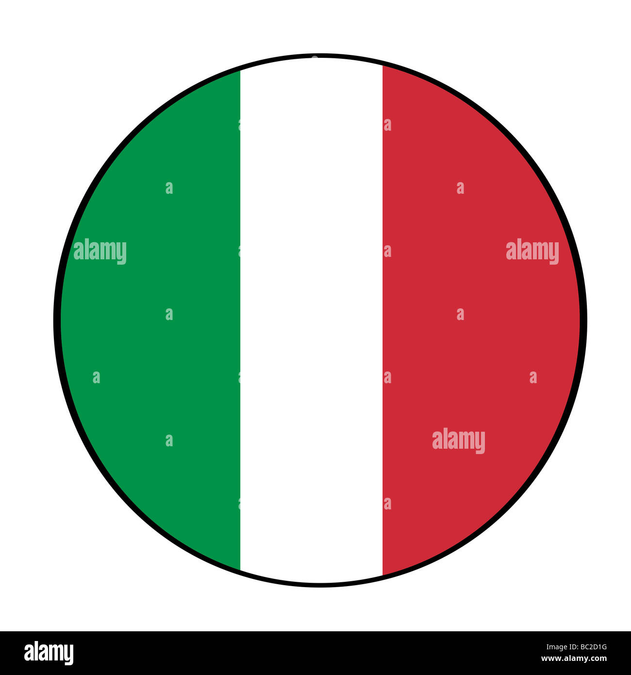 Icône Bouton circulaire en couleurs de drapeau italien fond blanc Banque D'Images