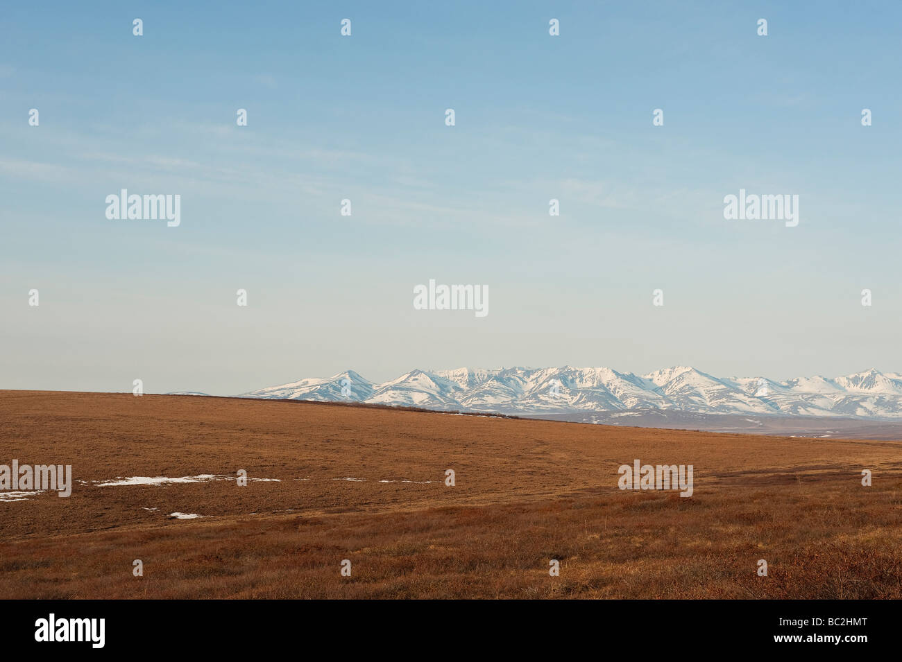 Montagnes couvertes de neige dans la toundra de l'ALASKA Banque D'Images