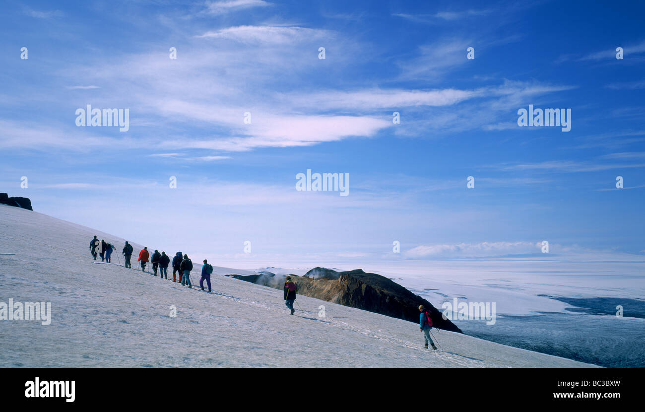 L'escalade sur le Kverkjokull, calotte de glace de glacier Vatnajokull Banque D'Images