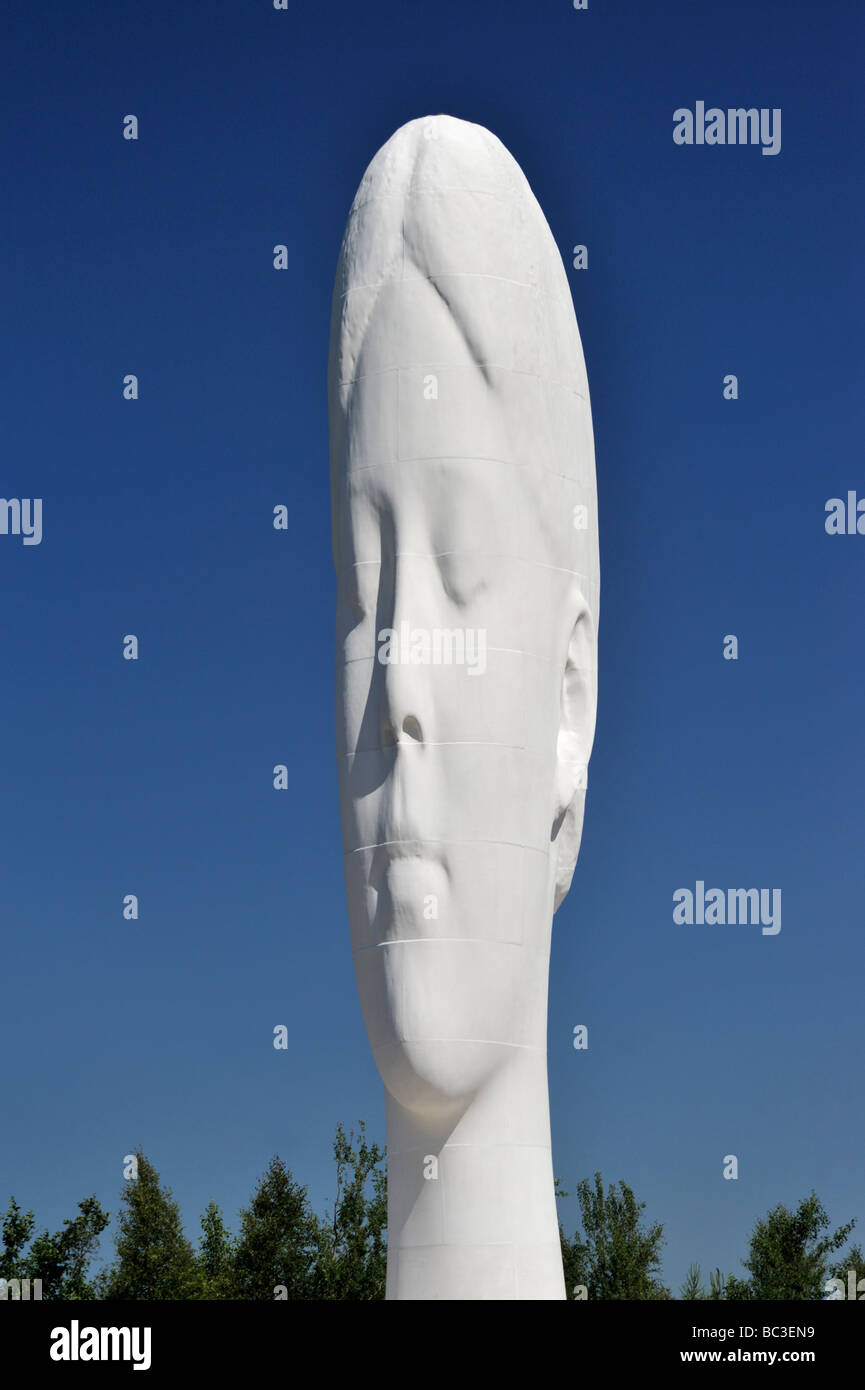 'Dream', (détail), une sculpture de Jaume Plensa. Sutton Manor, St.Helens, Merseyside, Angleterre, Royaume-Uni, Europe. Banque D'Images