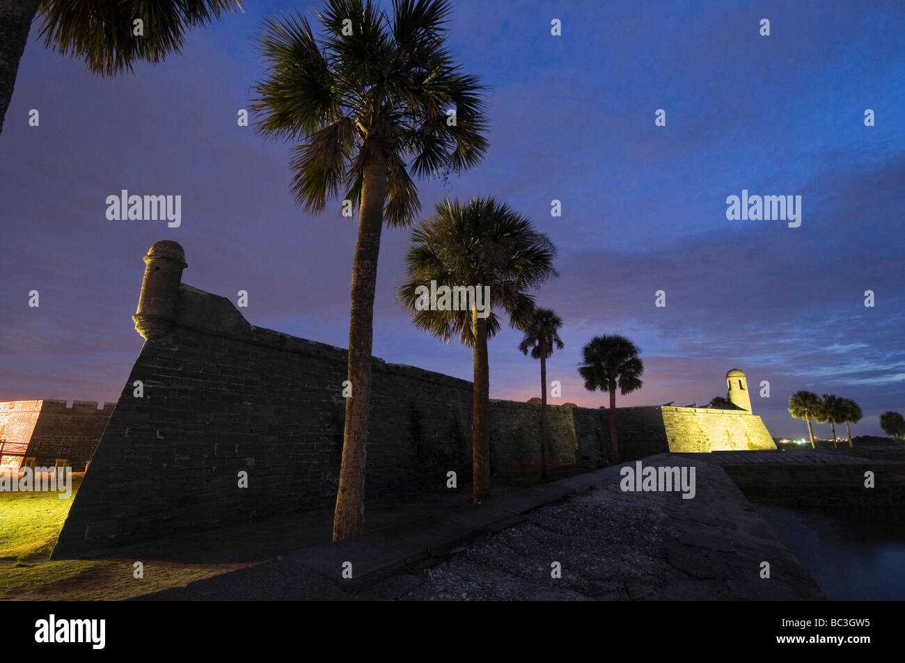 Castillo de San Marcos avant l'aube, Saint Augustine, Floride Banque D'Images