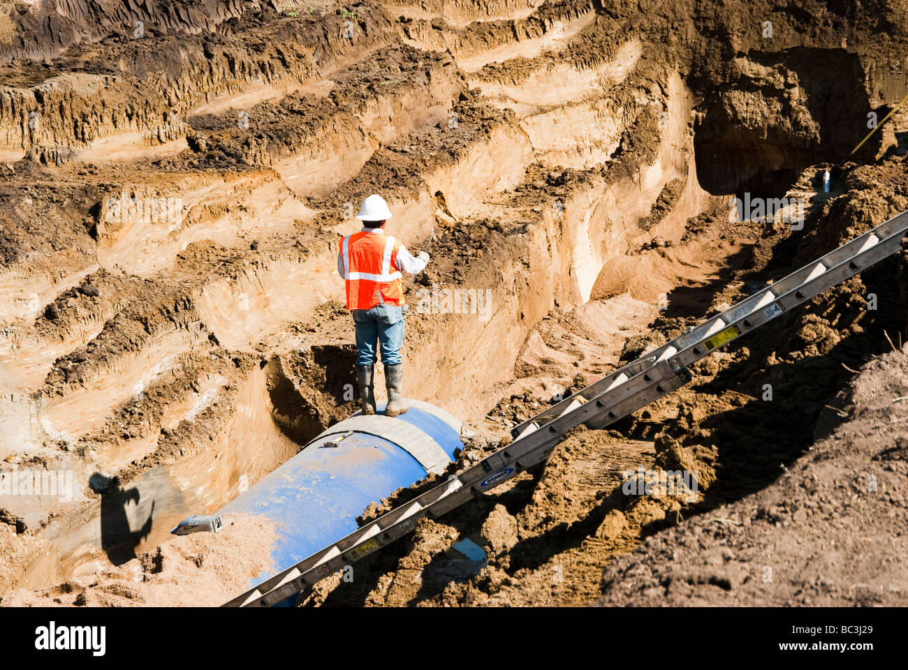 Tuyau d'eau mis à l'eau régional Louis Clark la construction de pipelines système site dans le Dakota du Sud Banque D'Images