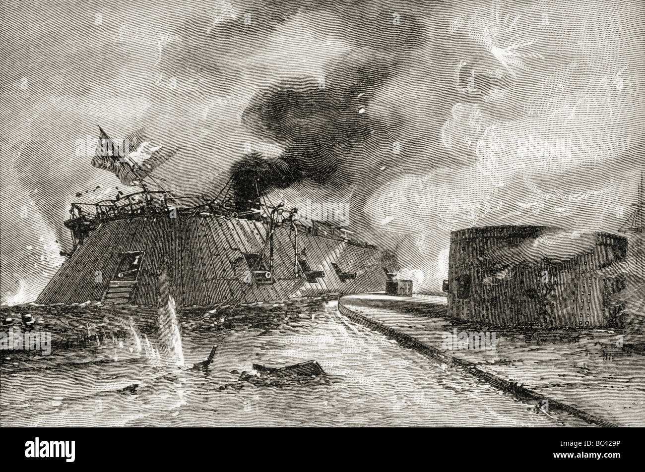 Bataille entre le moniteur et Merrimac, 1862. Banque D'Images