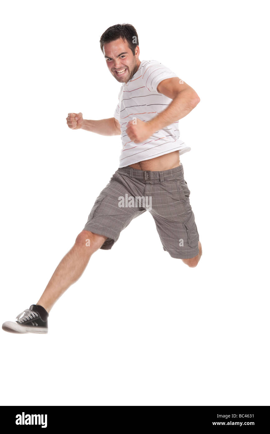 Libre d'un jeune homme émotif looking at camera isolated over white background Banque D'Images