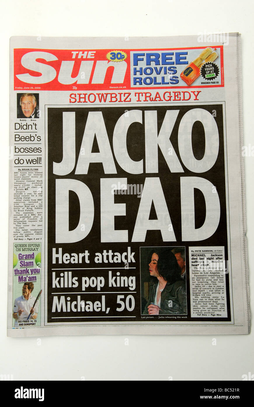 Gros Titre de journal britannique Michael Jackson est mort. Banque D'Images