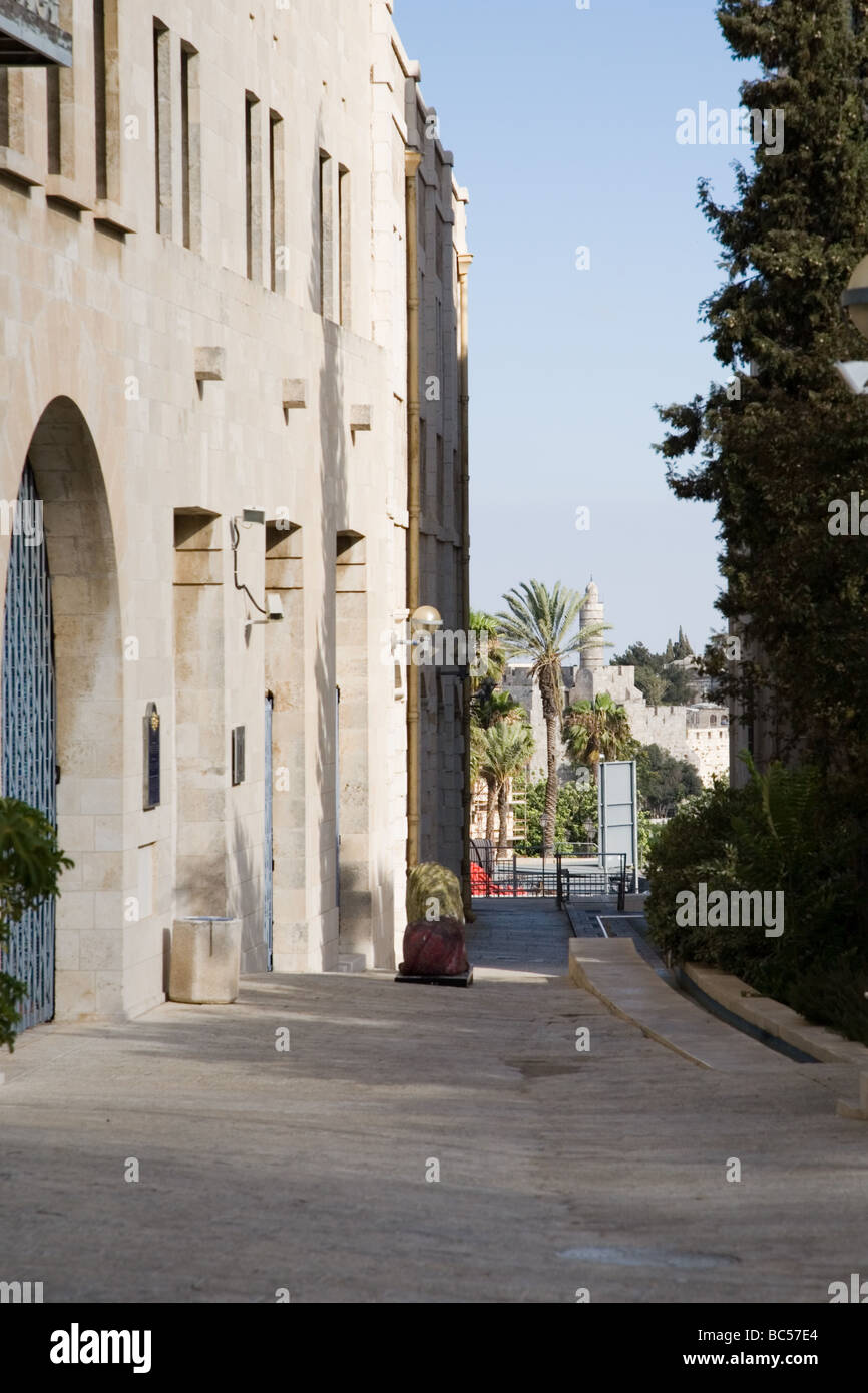 Une vue de la tour de la Citadelle du roi David de Safra Square Municipal à Jérusalem Banque D'Images