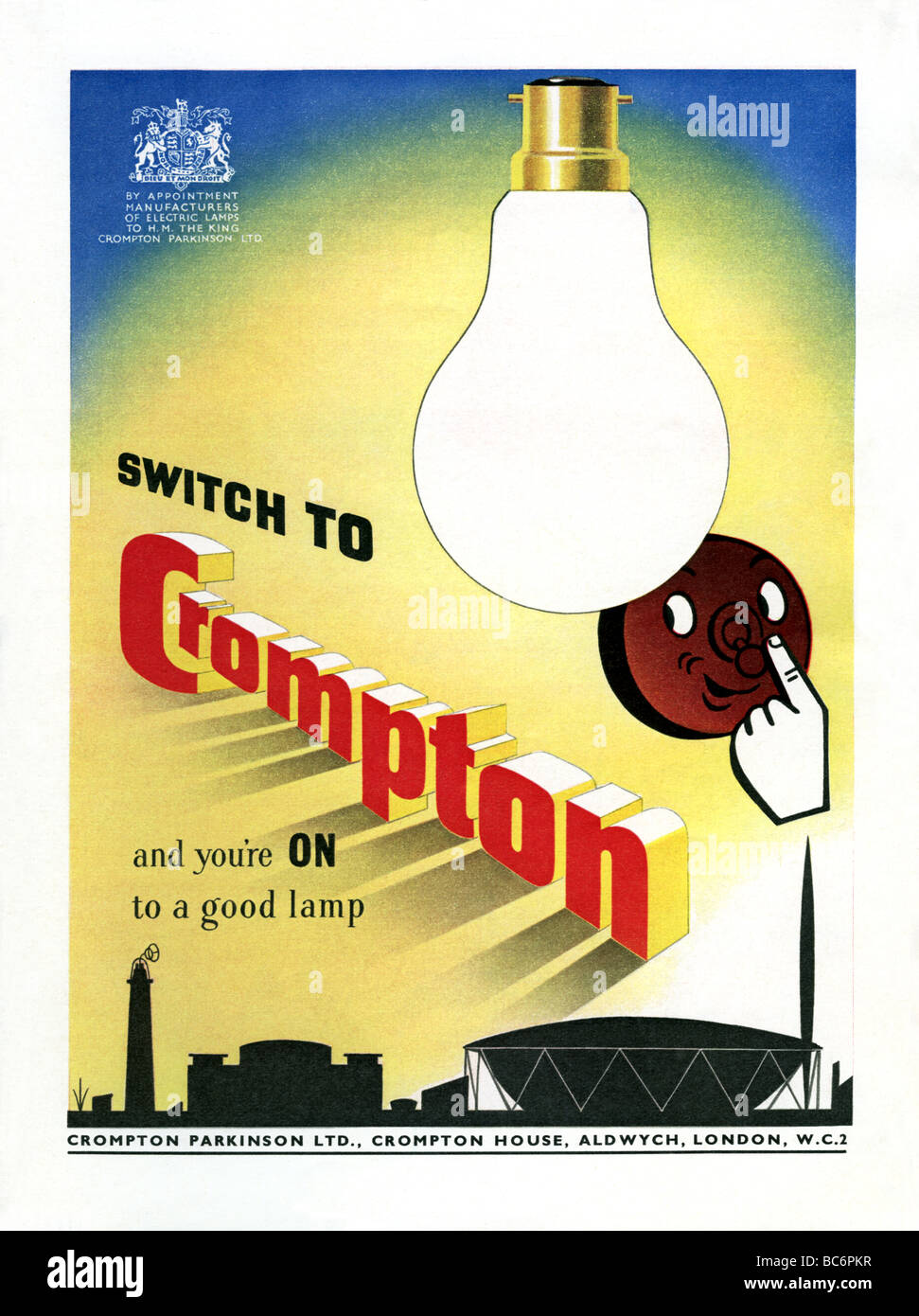 Couleur 1951 publicité pour la compagnie d'éclairage Parkinson Crompton Banque D'Images