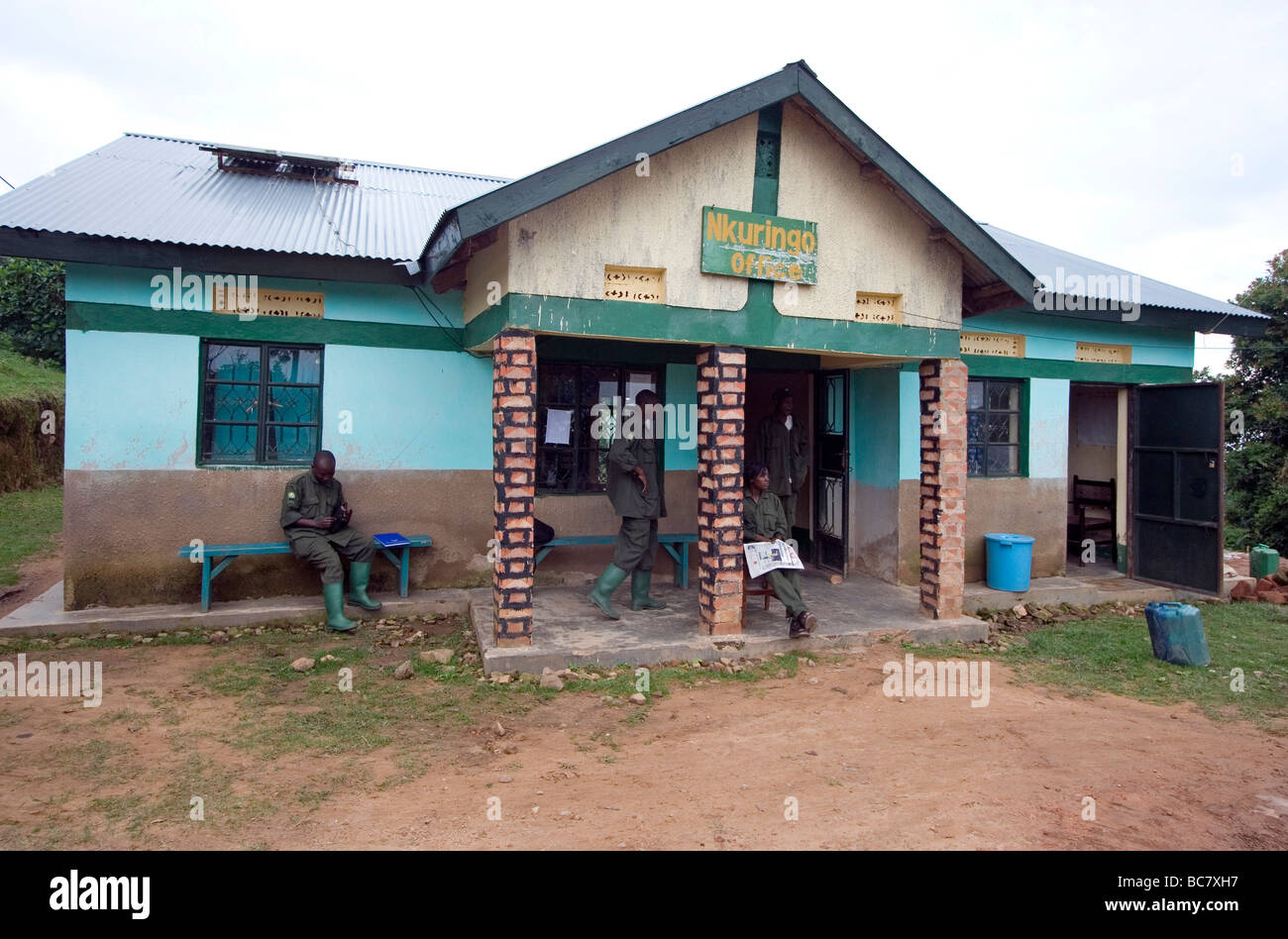 Office de Nkuringo où la Uganda Wildlife Authority sont stationnés en arrière dans le chemins de gorilles dans la forêt impénétrable de Bwindi. Banque D'Images