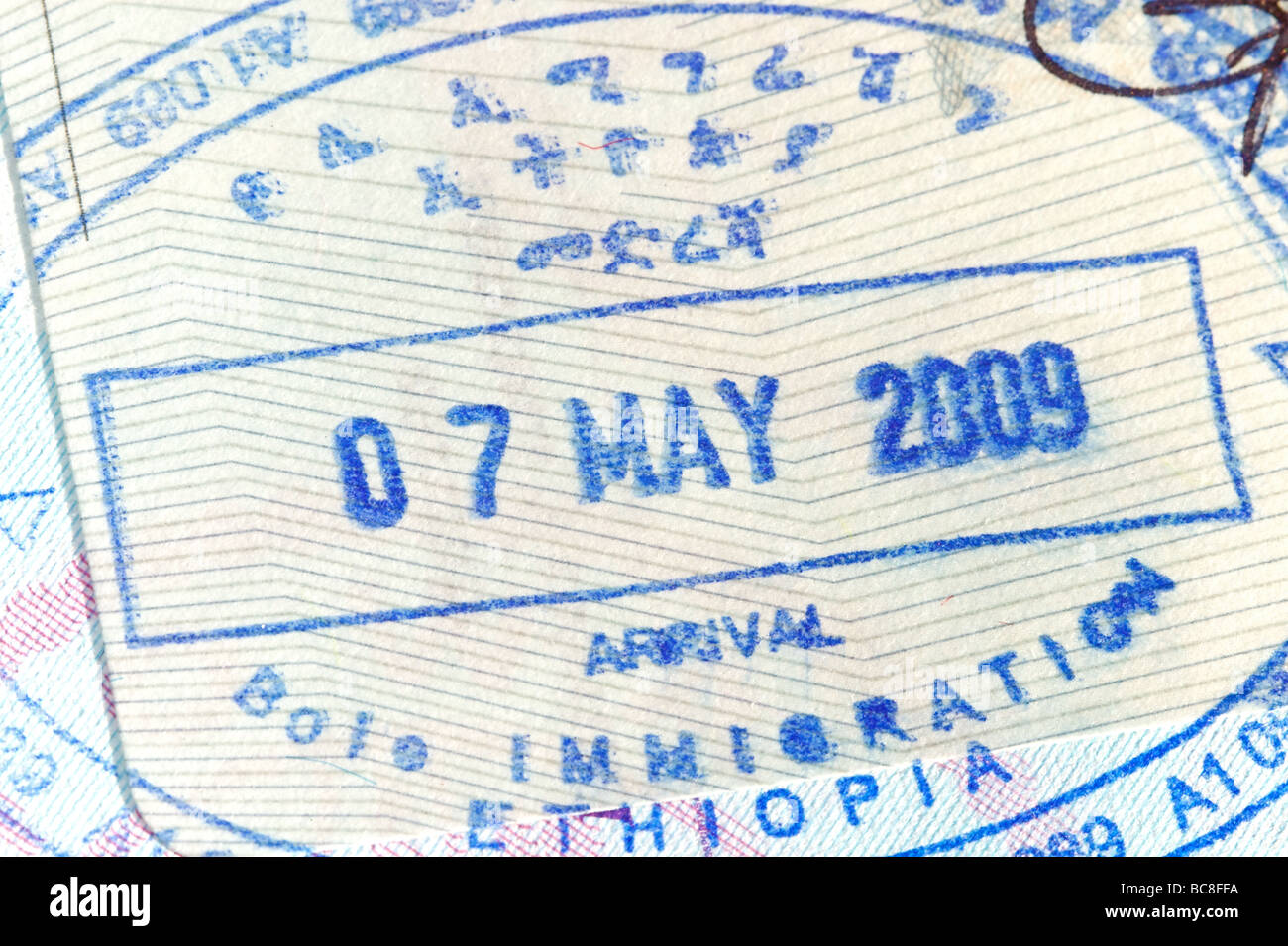 Passeport du voyageur avec des timbres pour le Canada, le Mexique, l'Éthiopie Banque D'Images