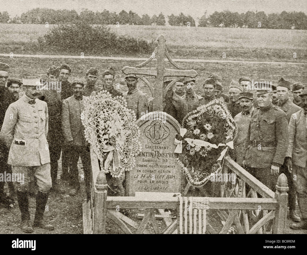 Tombe de Quentin Roosevelt, fils du Président Theodore Roosevelt D , qui a été tué en combat aérien le 14 juillet 1918. Banque D'Images