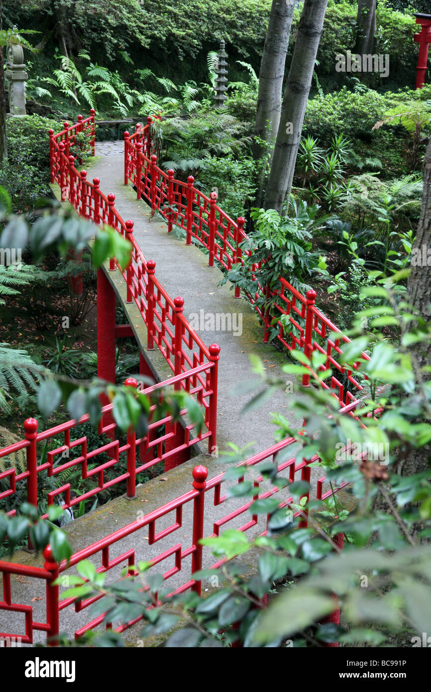 Passerelle japonais jardins tropicaux de Monte Palace Madeira Banque D'Images