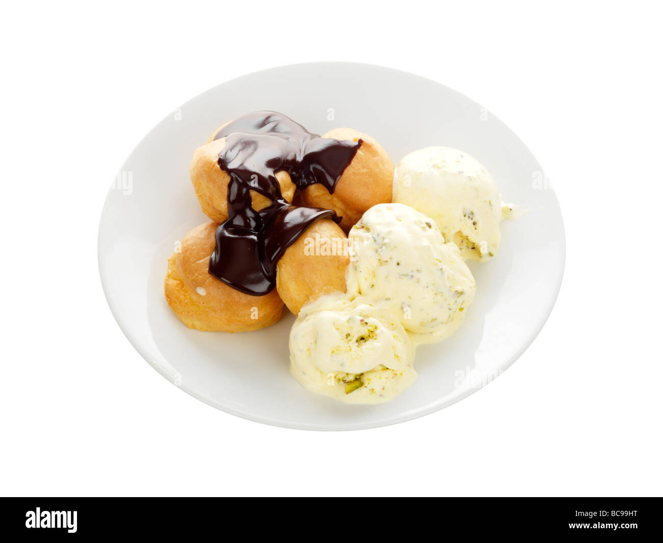 Profiteroles Glace Pistache Banque D'Images