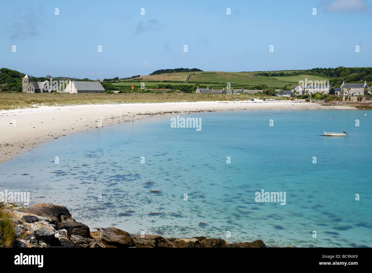 La plage verte des îles Scilly Tresco, Royaume-Uni Cornwall. Banque D'Images