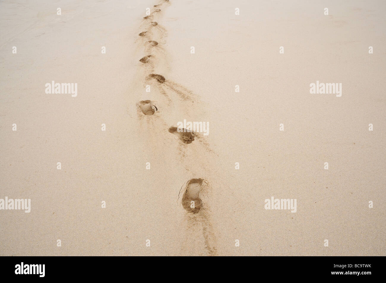 Des traces de pas dans le sable sur la plage Banque D'Images