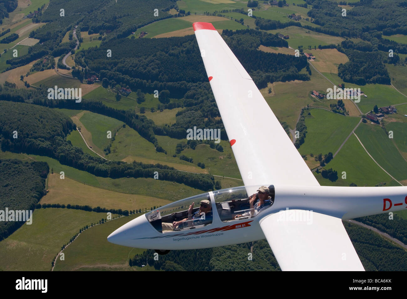 Photo aérienne d'un avion planeur, près de Wasserkuppe Mountain, Rhoen, Hesse, Allemagne Banque D'Images