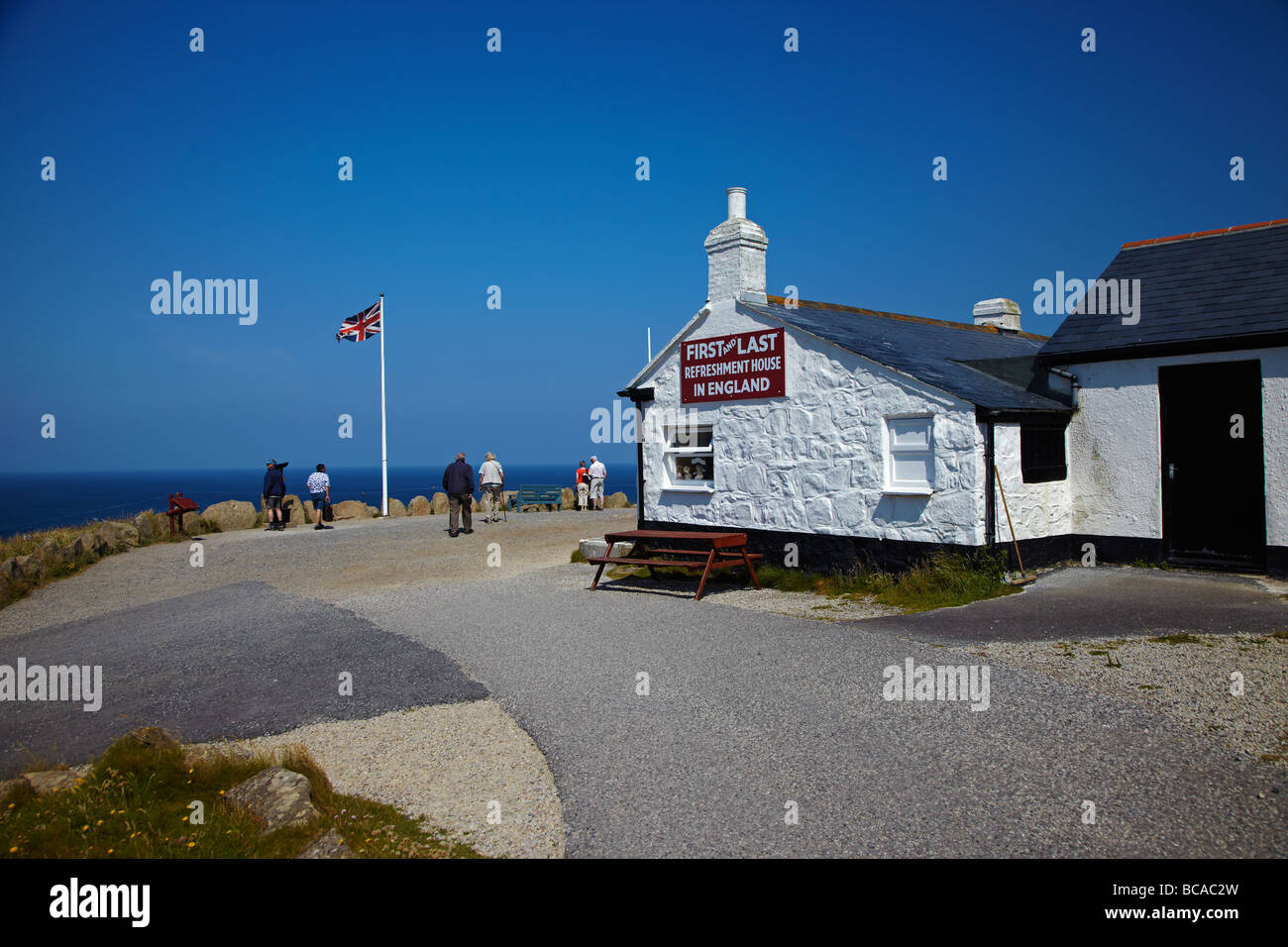 Première et dernière maison de rafraîchissement en Angleterre, Lands End, Cornwall, England, UK Banque D'Images