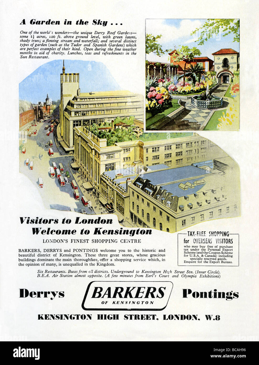 1951 Publicité pour Barkers department store, Kensington High Street, Londres Banque D'Images