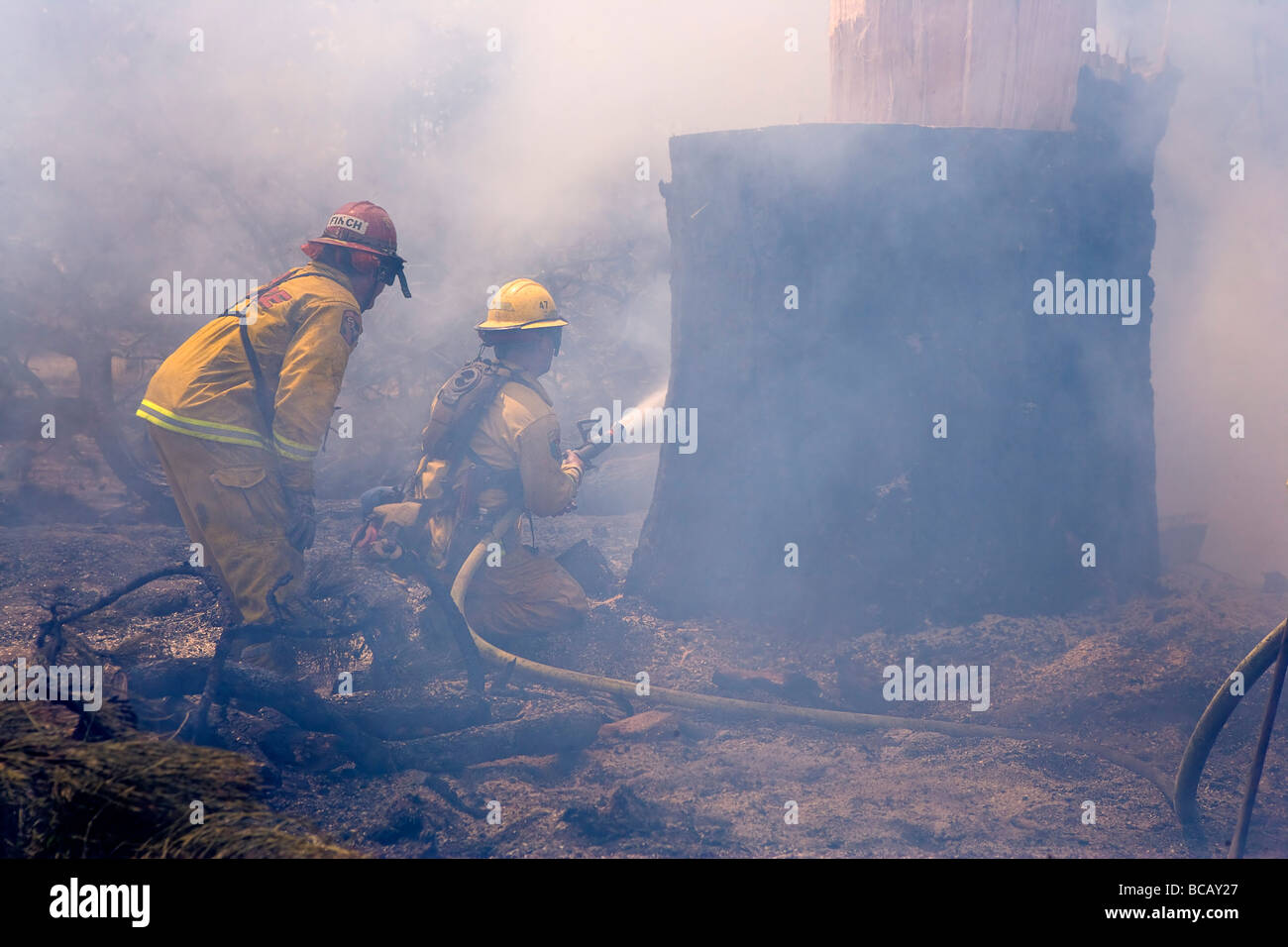 California wildfire dans Santa Cruz Mountains. CALFIRE/CDF pompier sur les feux de l'équipe de grève dans la lutte contre le feu Banque D'Images